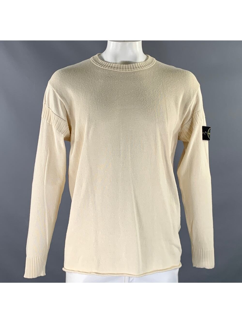 STONE ISLAND Size XL Cream Knitted Cotton Ribbed Pullover